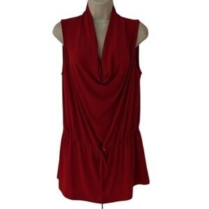 𝅺Calvin Klein size large red sleeveless draped cowl neck cinches at waist